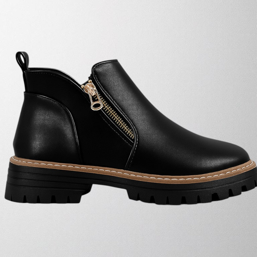 Olivia – Trendige Ankle Boots aus schwarzem PU-Leder für Frauen