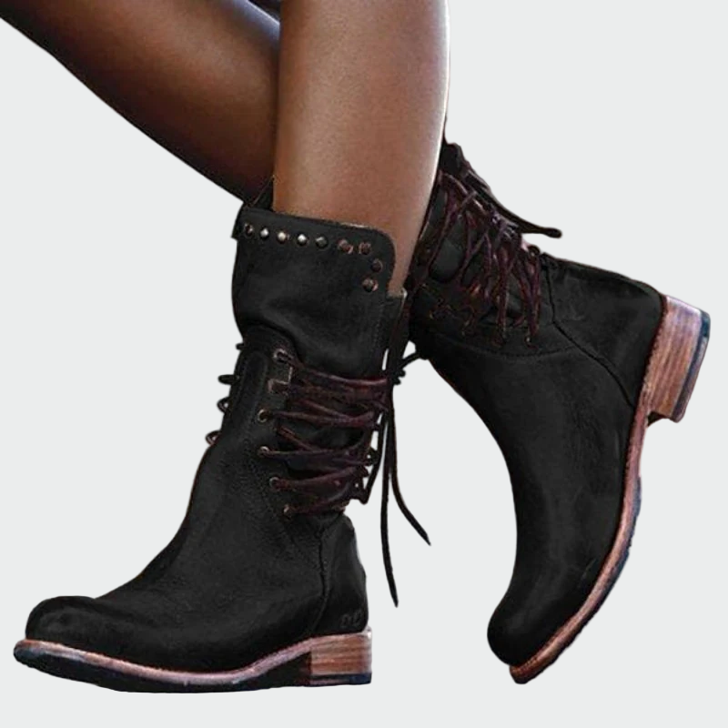 Leder Stiefeletten mit Schnürsenkeln