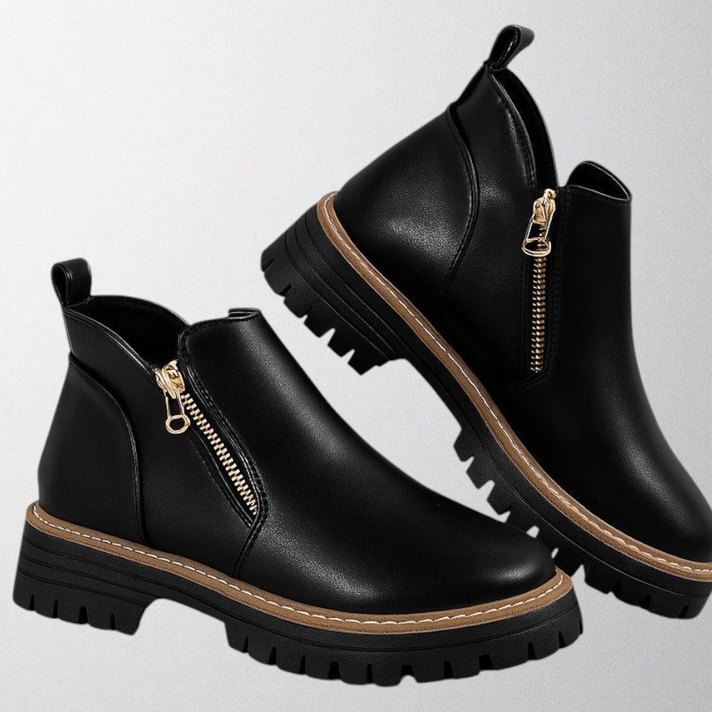Olivia – Trendige Ankle Boots aus schwarzem PU-Leder für Frauen