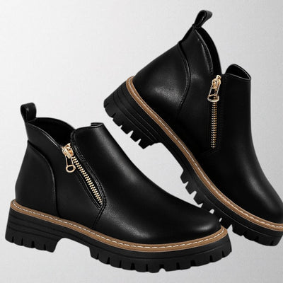 Olivia – Trendige Ankle Boots aus schwarzem PU-Leder für Frauen