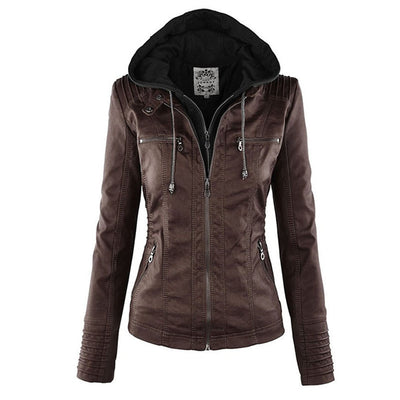 Pia™ | Moderne Lederjacke mit Kapuze