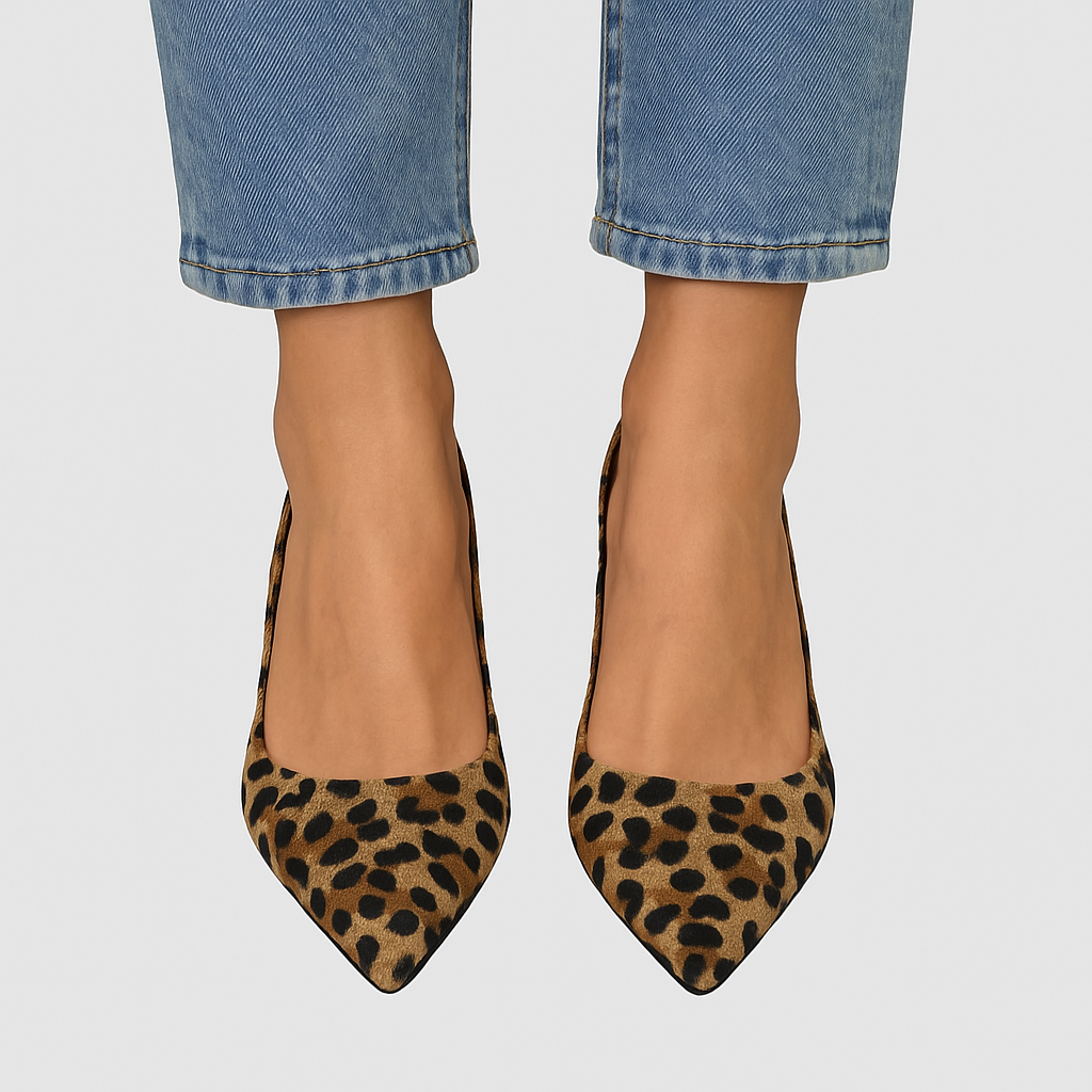 Olivia - Spitz zulaufende Leopardenmuster Slingback Khaki Stiletto Absätze