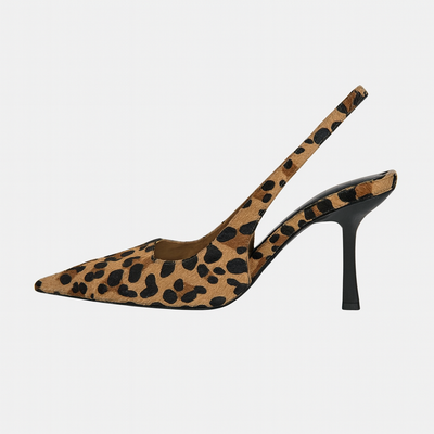 Olivia - Spitz zulaufende Leopardenmuster Slingback Khaki Stiletto Absätze