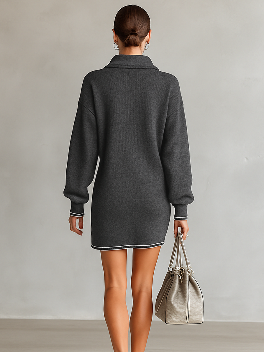 Mini-Kleid aus weichem Strick mit Polo-Kragen und Reißverschluss