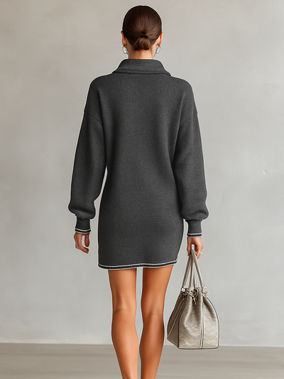 Mini-Kleid aus weichem Strick mit Polo-Kragen und Reißverschluss