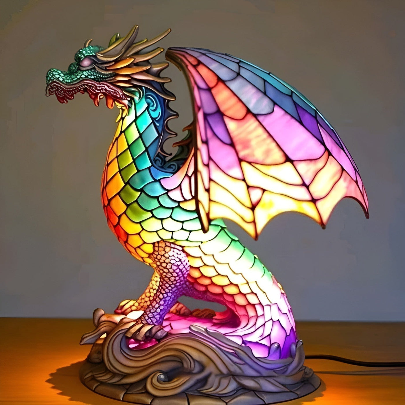 Gribouille – Magische Drachenlampe aus farbigem Glas