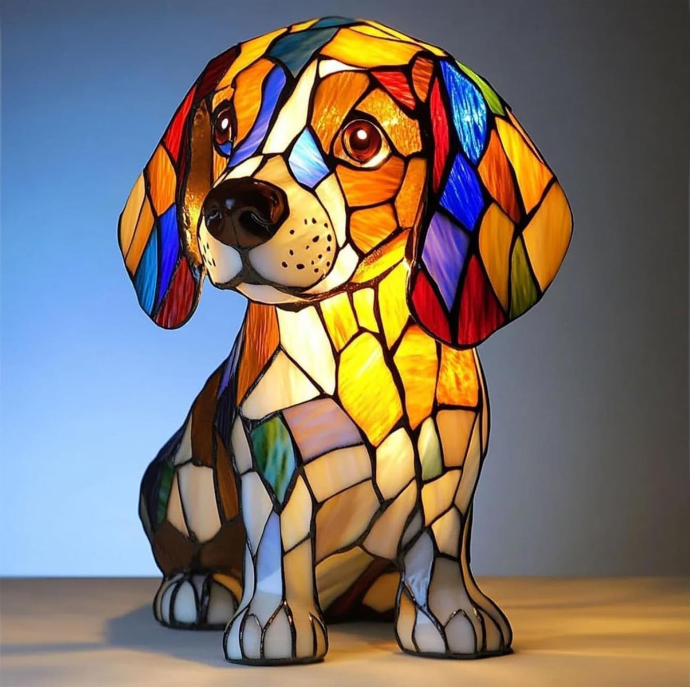 Pirouette – Magische Hundelampe aus buntem Glas