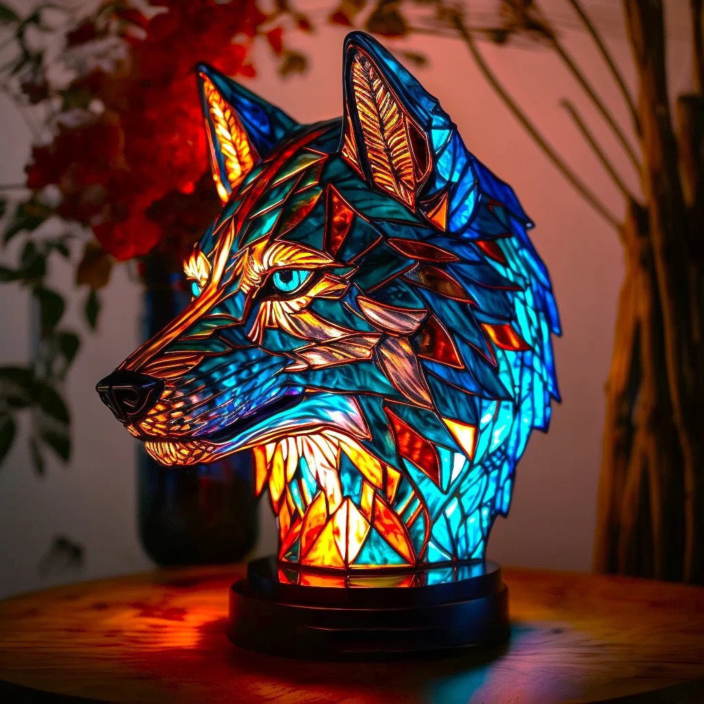Fifou – Magische Wolfslampe aus buntem Glas