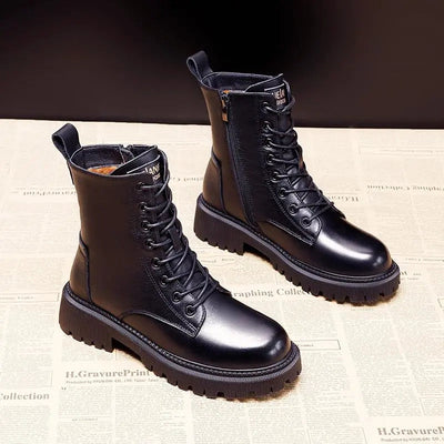 Élisabeth - Elegante und robuste schwarze Leder-Winterstiefel