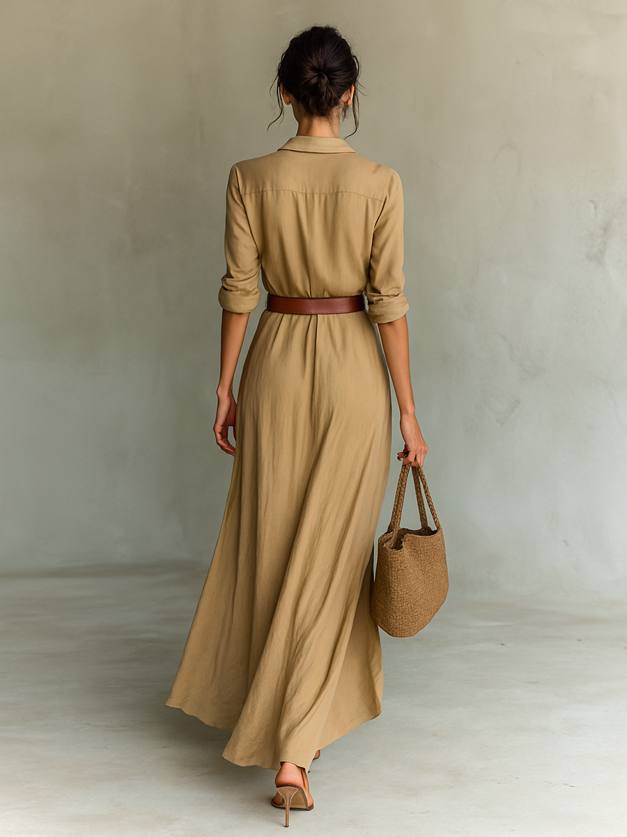 Maxi-Langkleid mit Kragen und Gürtel