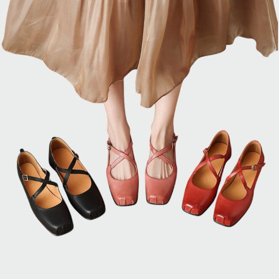 Olivia - Mary Jane Schuhe mit quadratischer Zehenpartie und Kreuzriemen