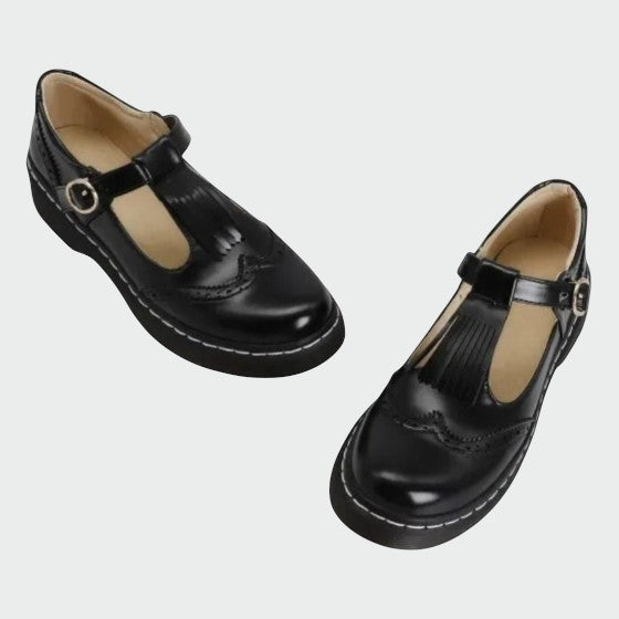 Olivia - Elegante T-Bar Leder Schuhe