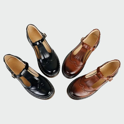 Olivia - Elegante T-Bar Leder Schuhe